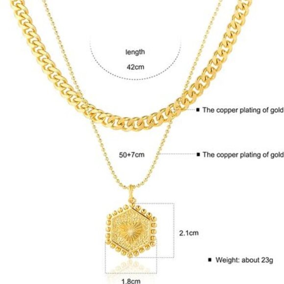 Nib - Souxmux, Double Layer Pendant Necklace - Gold Plated - Adjustable. - Picture 2 of 16